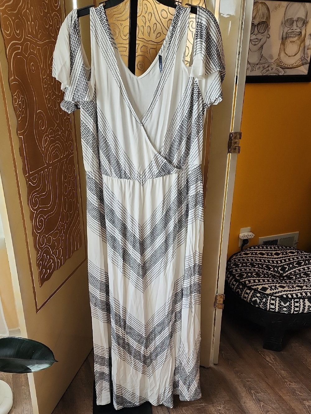 Tart White Maxi Dress with Black Chevron Stripes